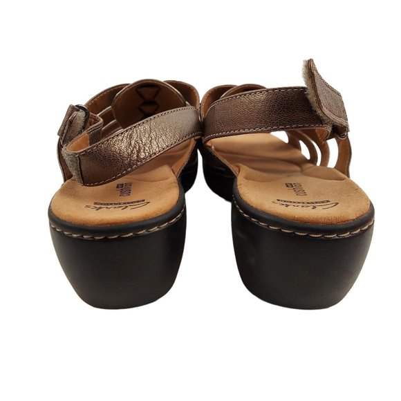 Clarks Collection Soft Cushion Brown Platform Heel Gladiator Womens 8.5 M - Picture 4 of 9